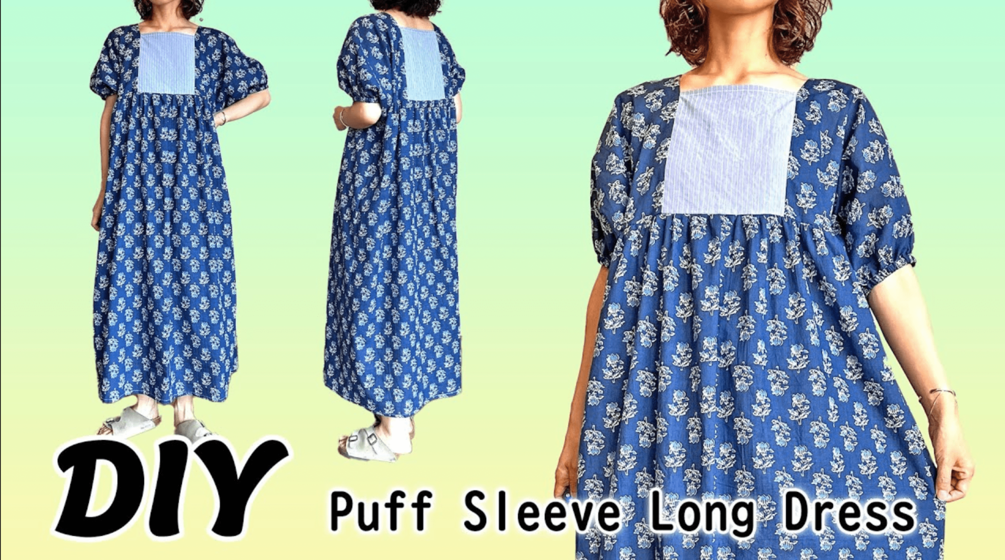 パフスリーブロングワンピース